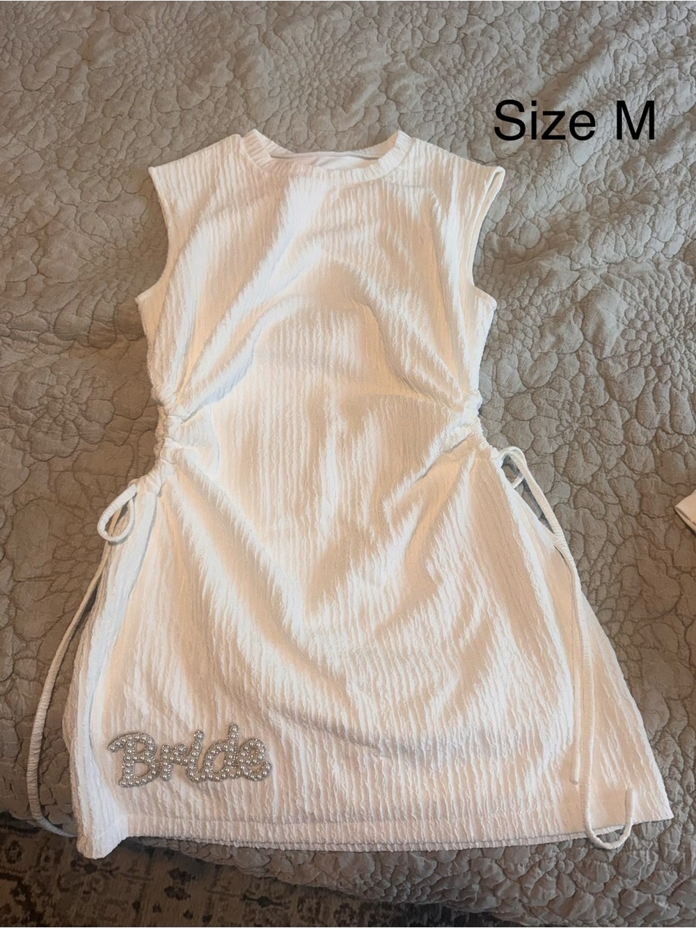 White Sleeveless Bride Dress with Side Ties